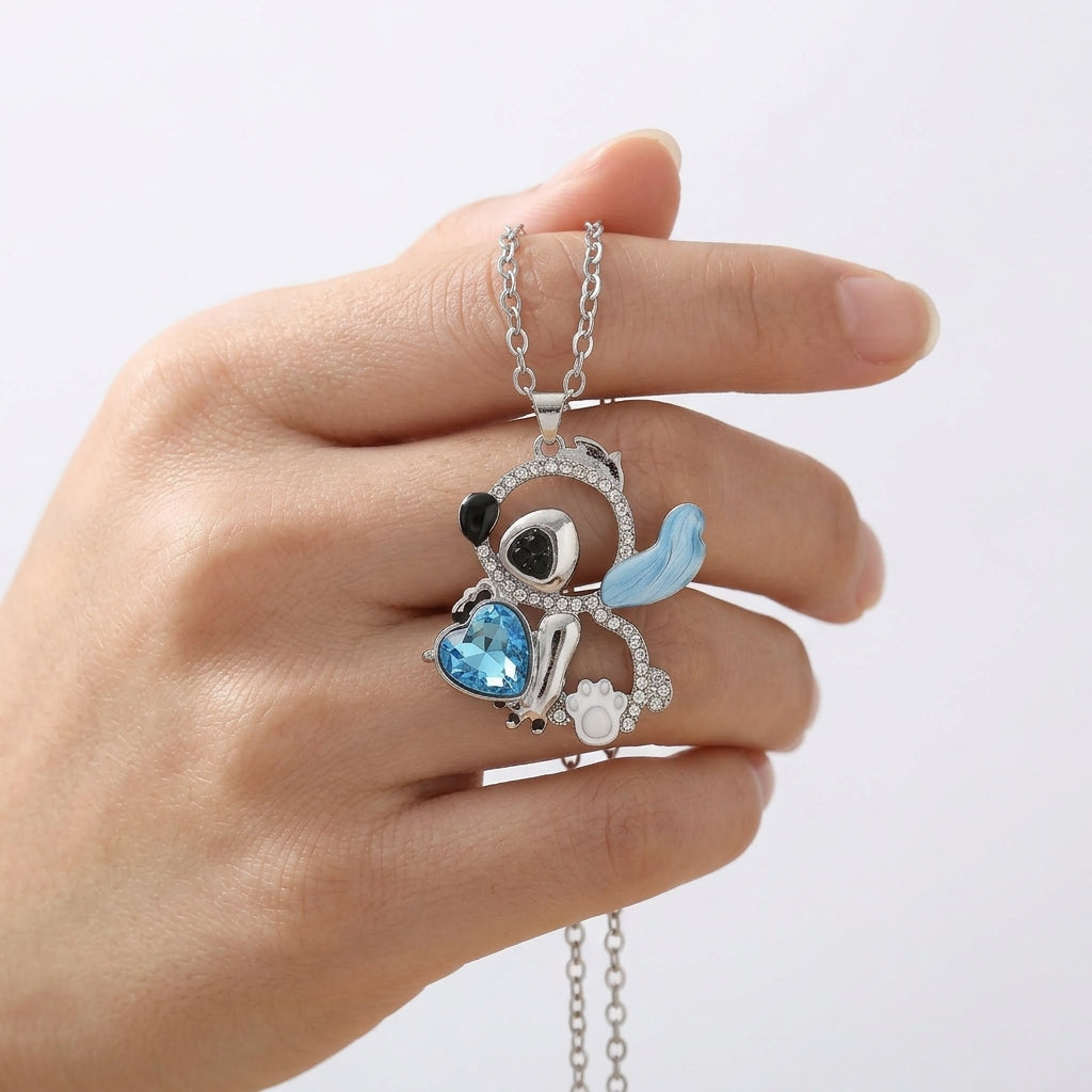 Luvaria "Kleines Monster" Blaue Ohr-Herz-Ausschnitt Personalisierte Sterling Silber Halskette