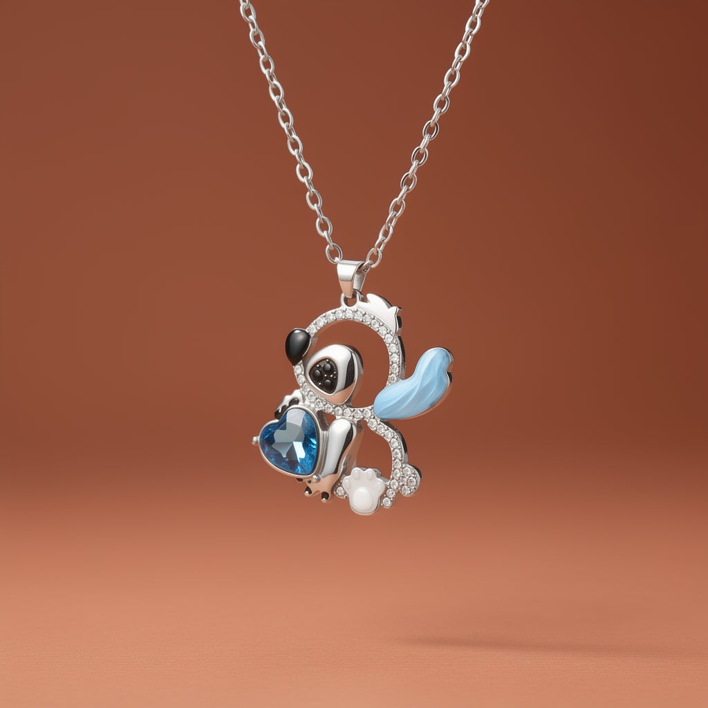 Luvaria "Kleines Monster" Blaue Ohr-Herz-Ausschnitt Personalisierte Sterling Silber Halskette