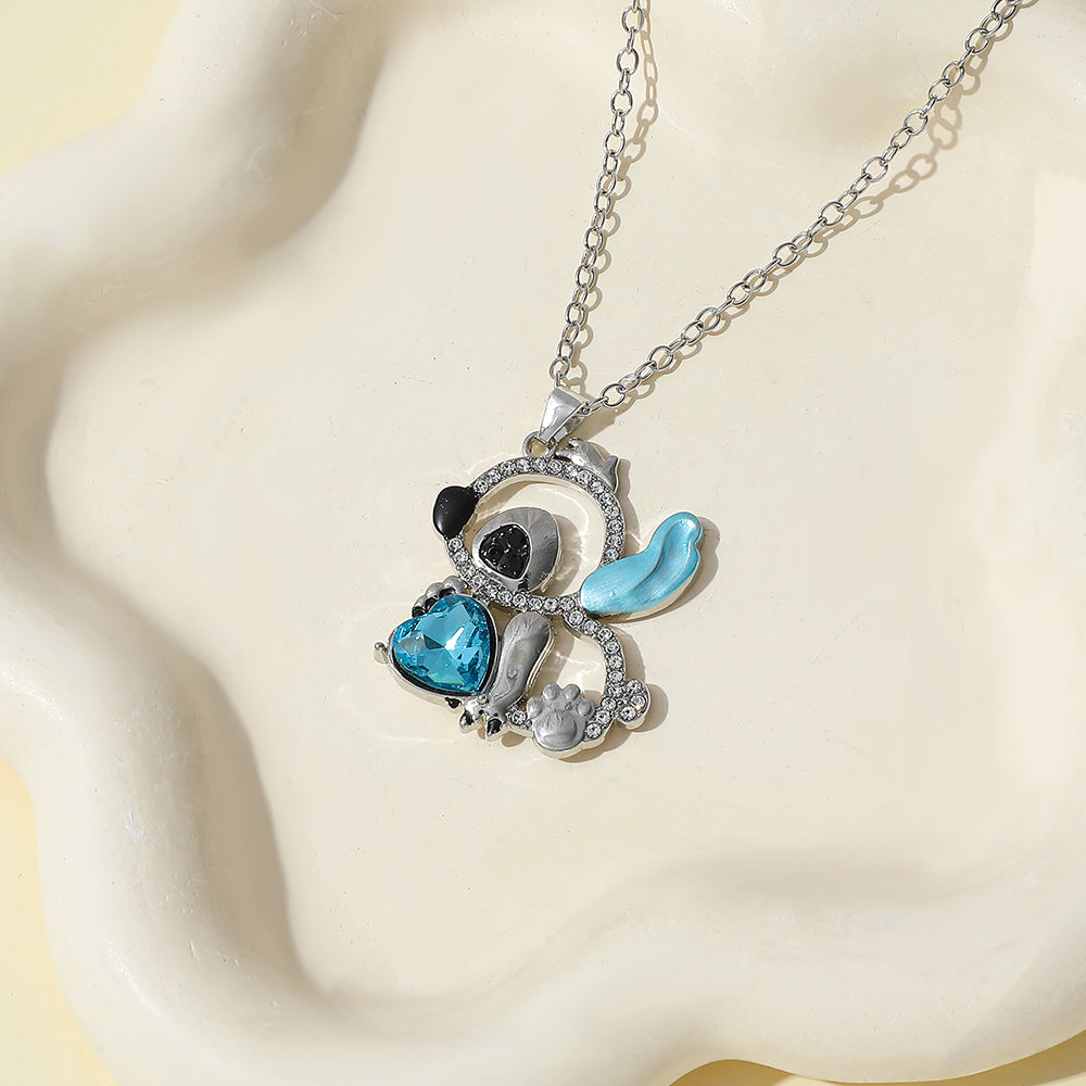 Luvaria "Kleines Monster" Blaue Ohr-Herz-Ausschnitt Personalisierte Sterling Silber Halskette