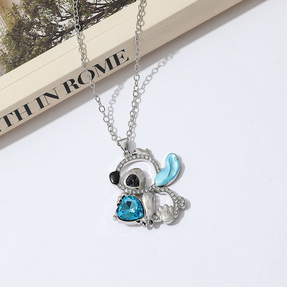 Luvaria "Kleines Monster" Blaue Ohr-Herz-Ausschnitt Personalisierte Sterling Silber Halskette