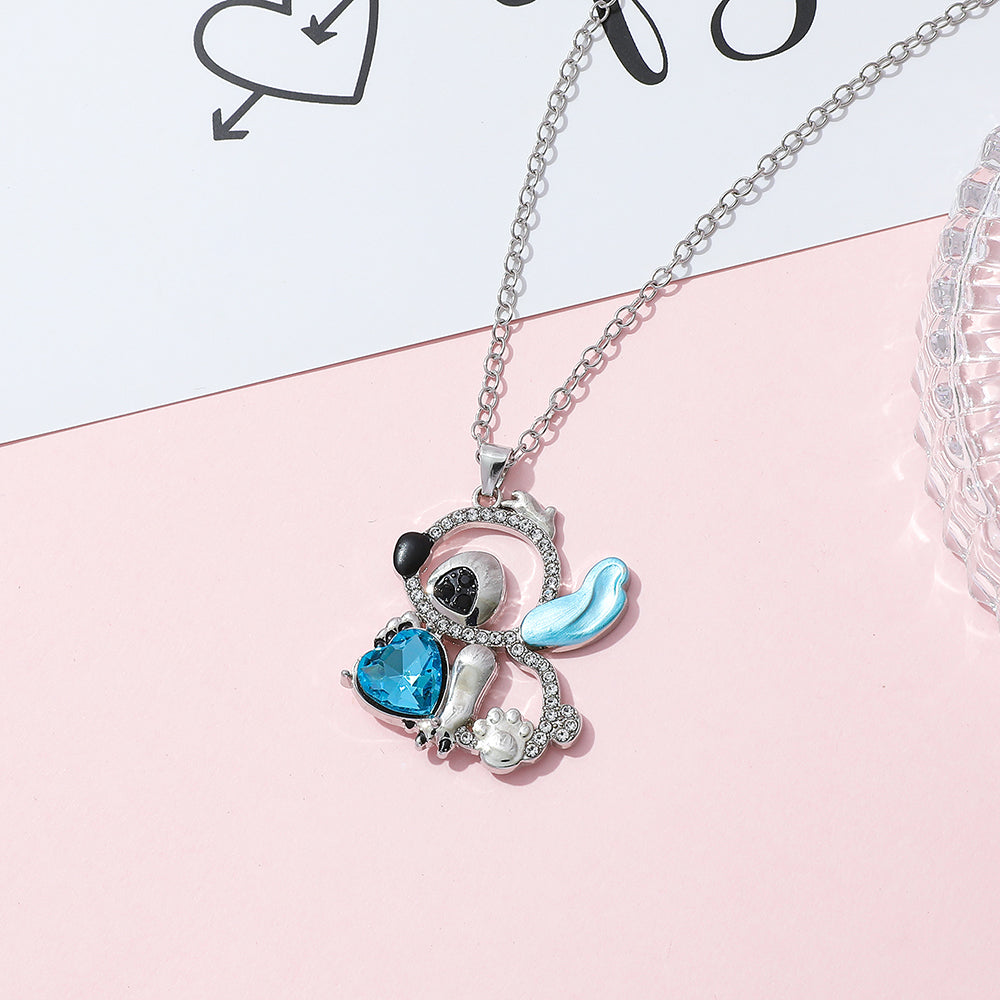 Luvaria "Kleines Monster" Blaue Ohr-Herz-Ausschnitt Personalisierte Sterling Silber Halskette