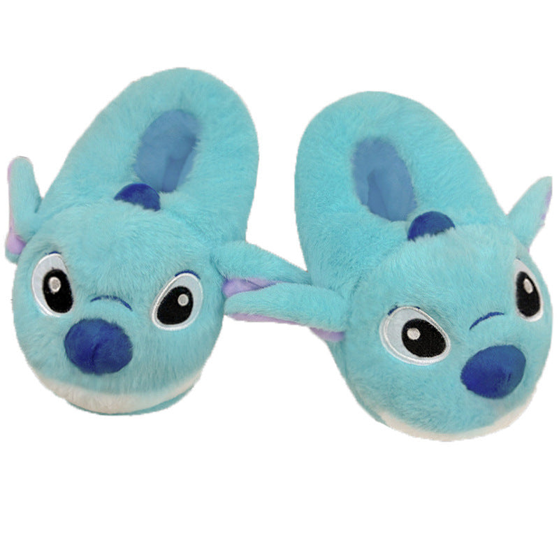 Blue Alien Plush Slippers – Warm Indoor House Shoes