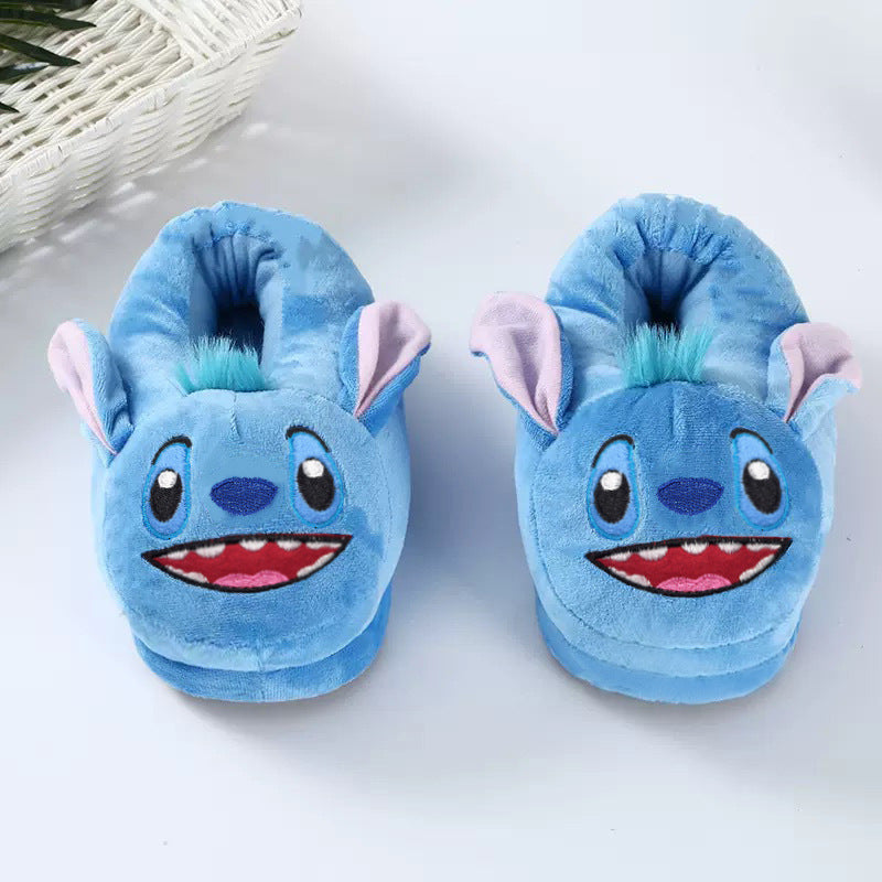 Blue Alien Plush Slippers – Warm Indoor House Shoes
