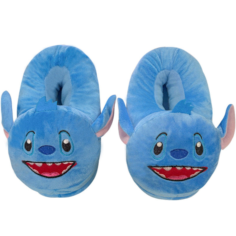Blue Alien Plush Slippers – Warm Indoor House Shoes