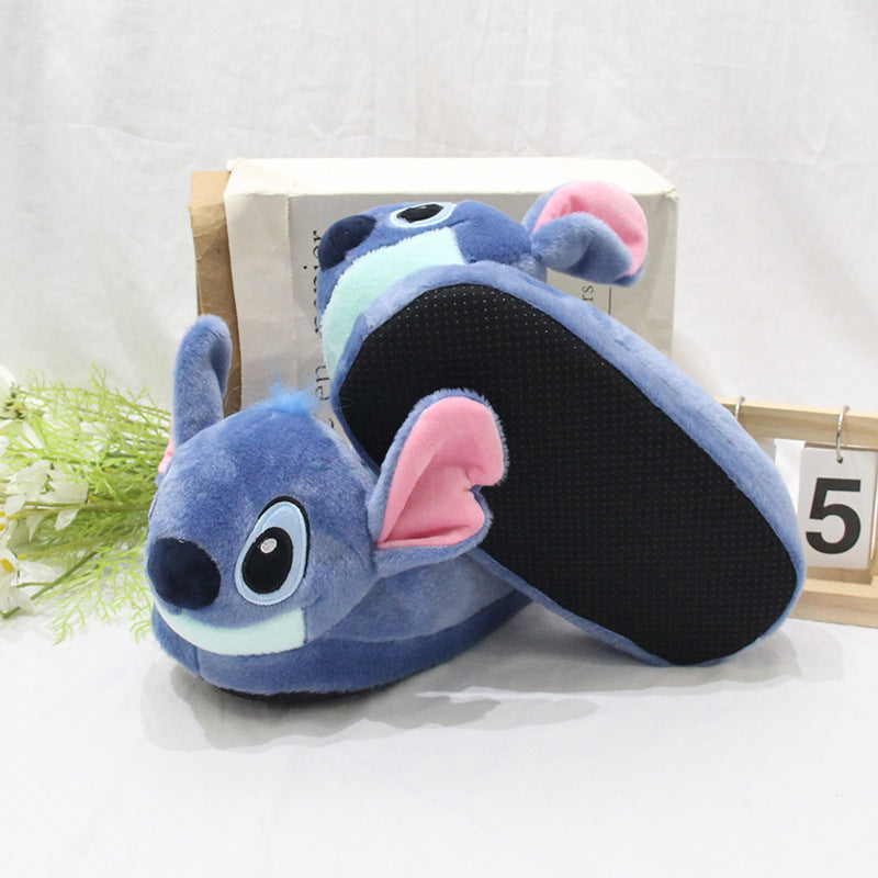 Blue Alien Plush Slippers – Warm Indoor House Shoes