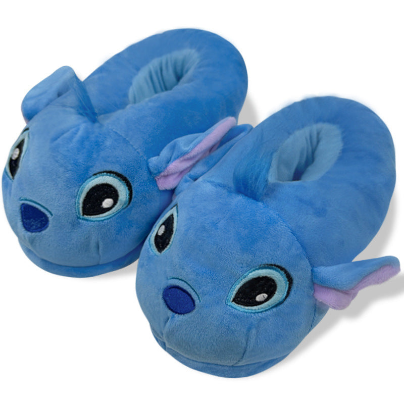 Blue Alien Plush Slippers – Warm Indoor House Shoes