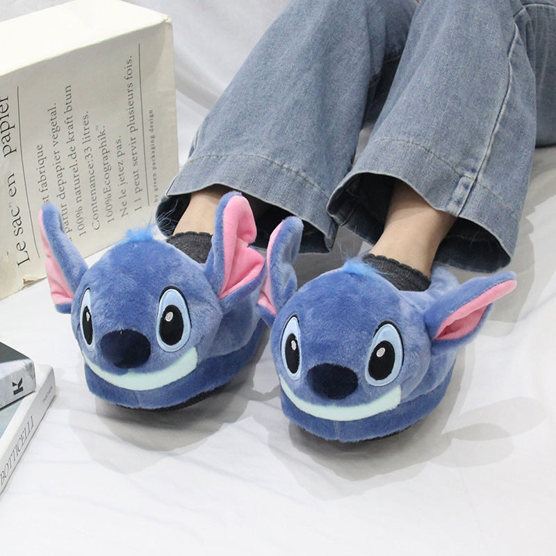 Blue Alien Plush Slippers – Warm Indoor House Shoes