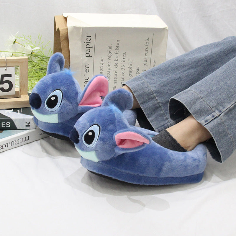 Blue Alien Plush Slippers – Warm Indoor House Shoes