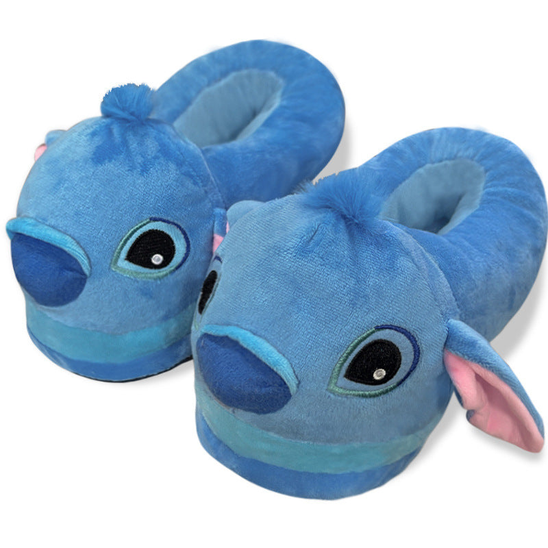 Blue Alien Plush Slippers – Warm Indoor House Shoes