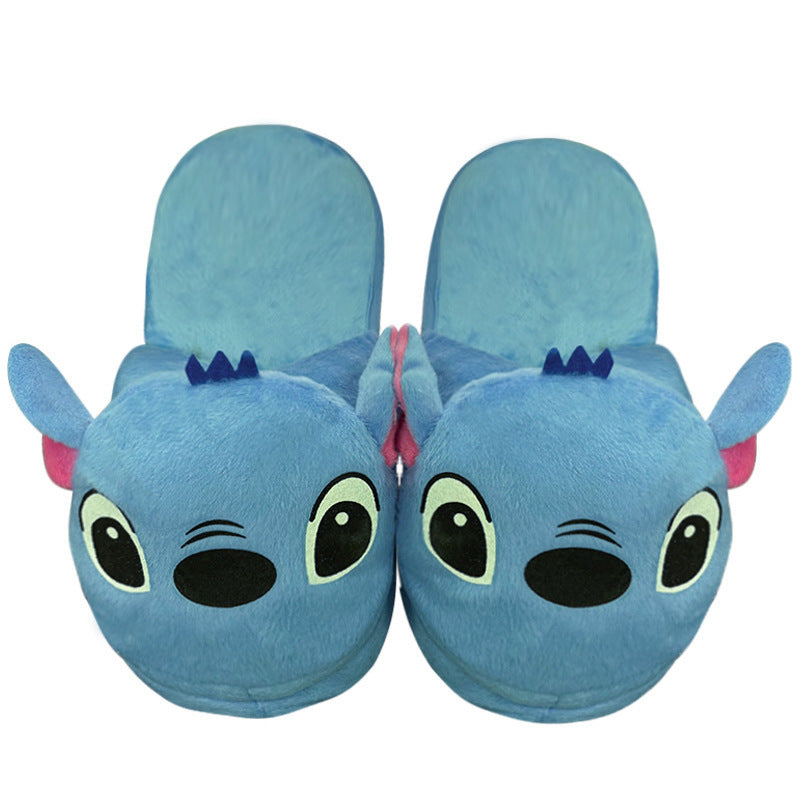 Blue Alien Plush Slippers – Warm Indoor House Shoes